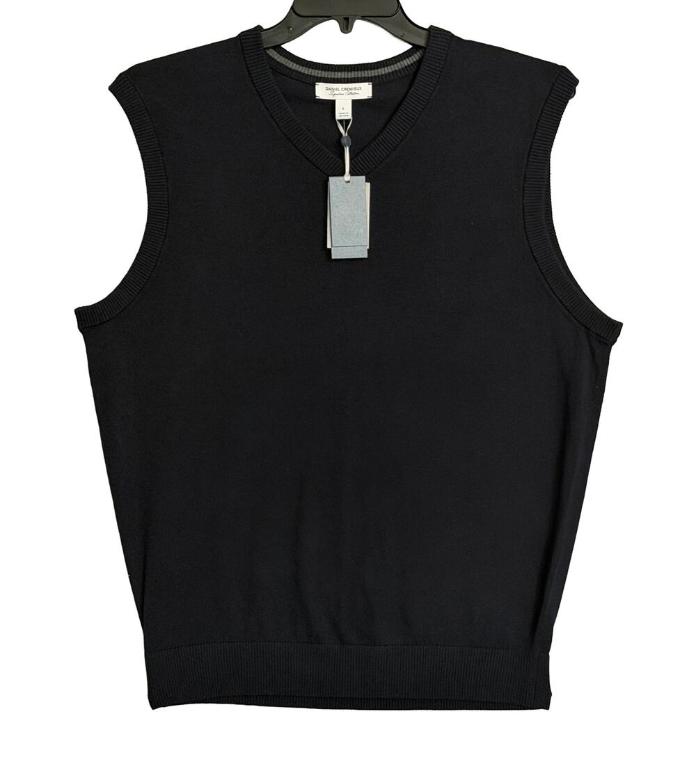 Daniel Cremieux Sweater Vest Men's Large Supima Cotton Cashmere Navy NWT